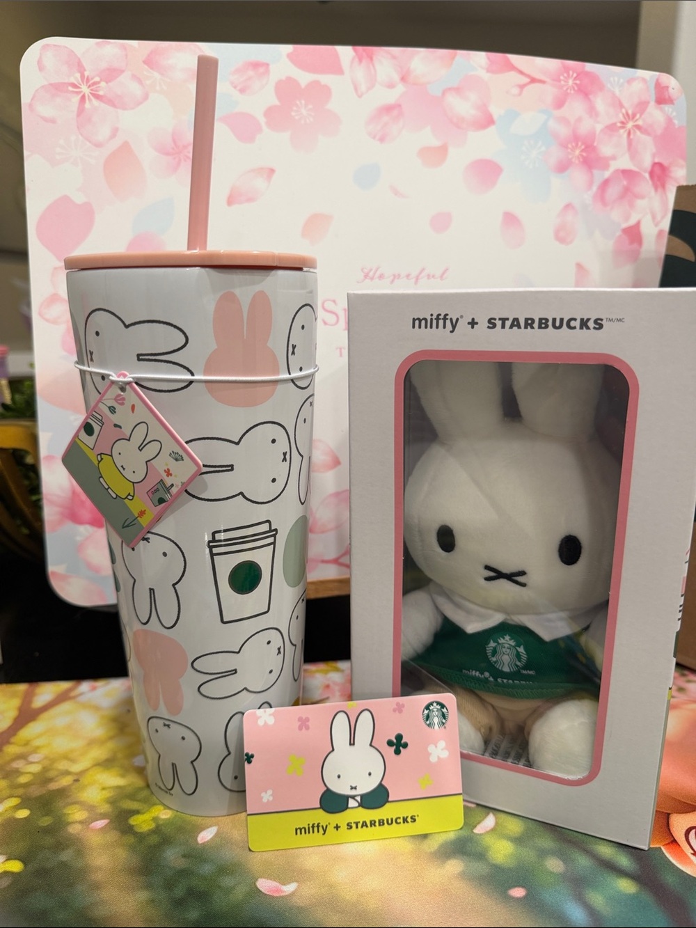 Starbucks x Miffy Gift Set 26oz tumbler & Miffy plush w/ Pink and Green Accents